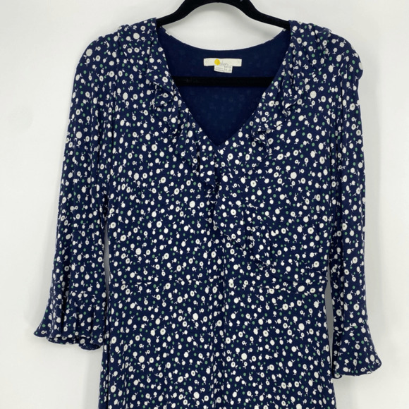 Boden Michaela Knit Jersey Dress Size 6 Daisy Floral Print Ruffles V-neck Casual - Picture 4 of 11